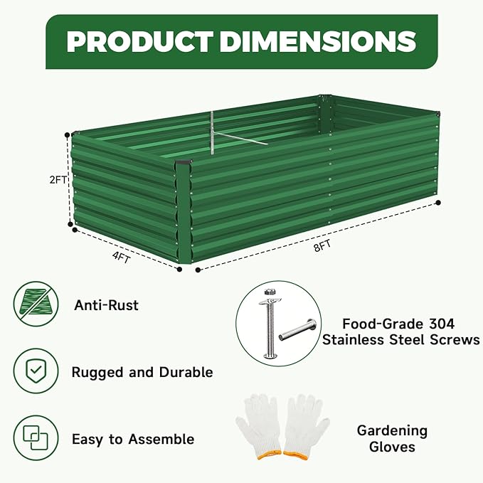 8x4x2 ft Outdoor Raised Garden Bed, Large Metal Planter Raised Beds, Planters for Outdoor Plants for Vegetables, Flowers, Herbs, Fruits, and Succulents.(2 Pcs)