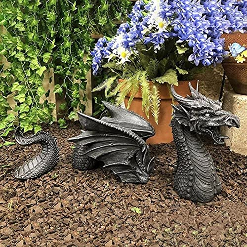 Dragon Gothic Garden Decor Statue Large Figurine The Dragon of Falkenberg Castle Moat Lawn Garden Outdoor Funny Statues Art Ornament Gift Resin Dragon Sculptures Yard Decoration (B)