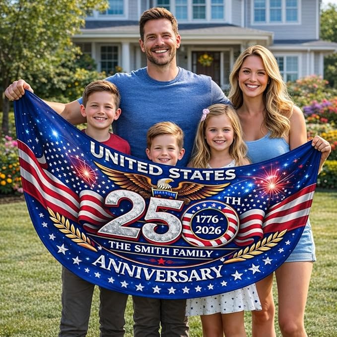 Personalized 250th Anniversary Bunting Flag, Custom USA 250 Years Flag, America 1776 2026 Banner, USA 250th 4th of July Patriotic Gift for Family, Porch, Fence, Garden, Outdoor Decor