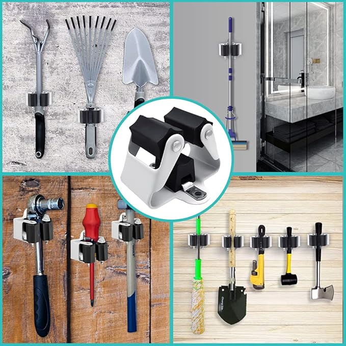 3-H Broom Hanger,Mop Holder Wall Mount 50 Pack, Broom Holder Wall Mount for Hanging and Organizing Shovel,Rake,Brush,Yard Tools in Kitchen,Laundry Room,Bathroom,House(Black)