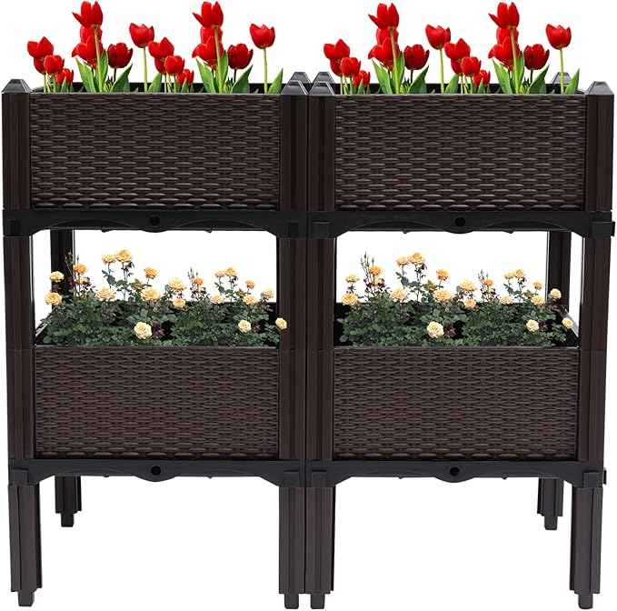 Square Raised Garden Bed, Raised Home Garden Bed, Self-Absorbing Plastic Planter for Indoor Outdoor Vegetables, Fruits, Potato, Flowers
