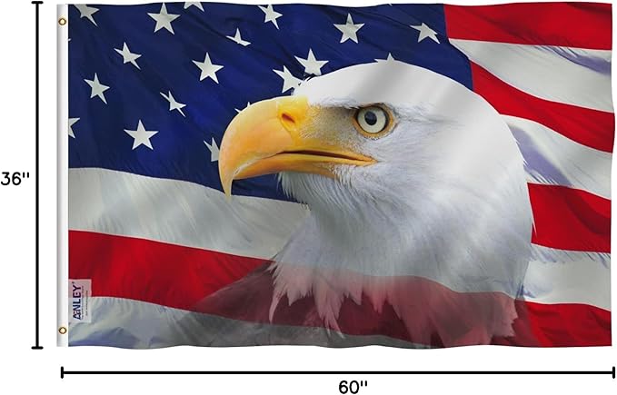 ANLEY Fly Breeze 3x5 Feet US National Bald Eagle Decorative Flag - Vivid Color and Fade proof - Canvas Header and Double Stitched - Patriotic Bald Eagle Flags Polyester with Brass Grommets 3 X 5 Ft