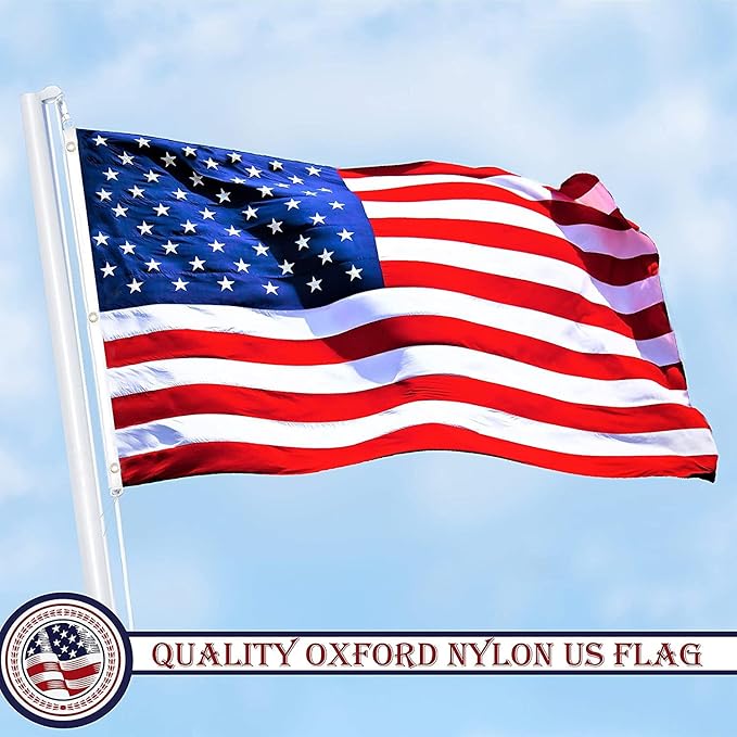 G128 American USA Flag | 5x8 Ft | WindFlyer Series Embroidered Nylon | Country Flag, Embroidered Stars, Sewn Stripes, Indoor/Outdoor, Brass Grommets, Heavy Duty