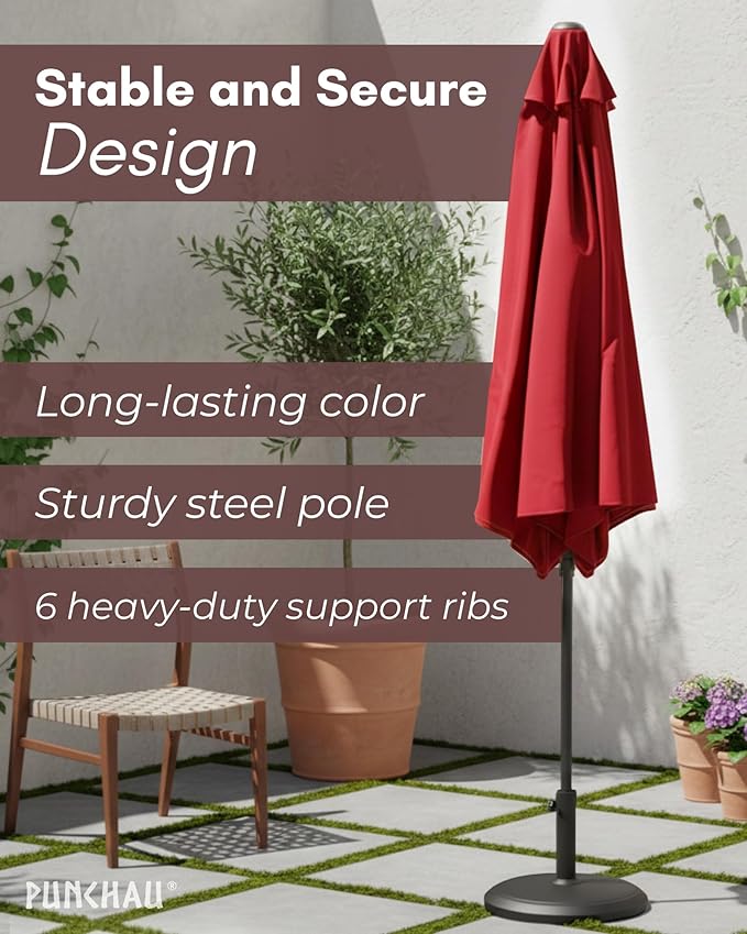 6 Ft Outdoor Patio Umbrella, Easy Open/Close Crank and Push Button Tilt Adjustment - Wine Red Burgundy Market Umbrellas