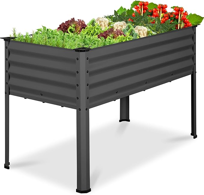 Best Choice Products 48x24x30in Galvanized Raised Garden Bed, Metal Elevated Planter Box, Vegetable Garden for Backyard, Patio, Balcony, 100% Non Toxic Materials - Charcoal