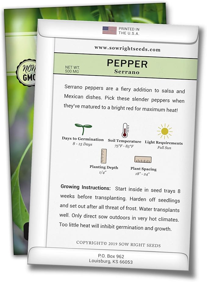 Sow Right Seeds - Serrano Hot Pepper Seed for Planting - Non-GMO Heirloom Packet Instructions to Plant an Outdoor Home Vegetable Garden - Productive and Hot Chili Peppers - Hydroponics Growing (2)