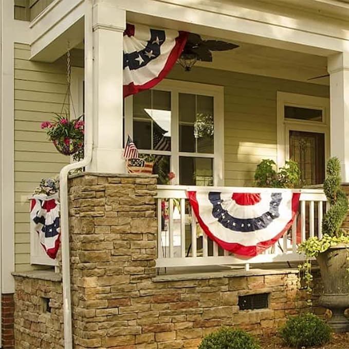 Bradford 4 Pack American Bunting Flags 3x6 ft for Outdoor, Embroidered USA Bunting Flags with 3 Brass Grommets, US Pleated Fan Flag Patriotic Half Fan for 4th of July Memorial Day