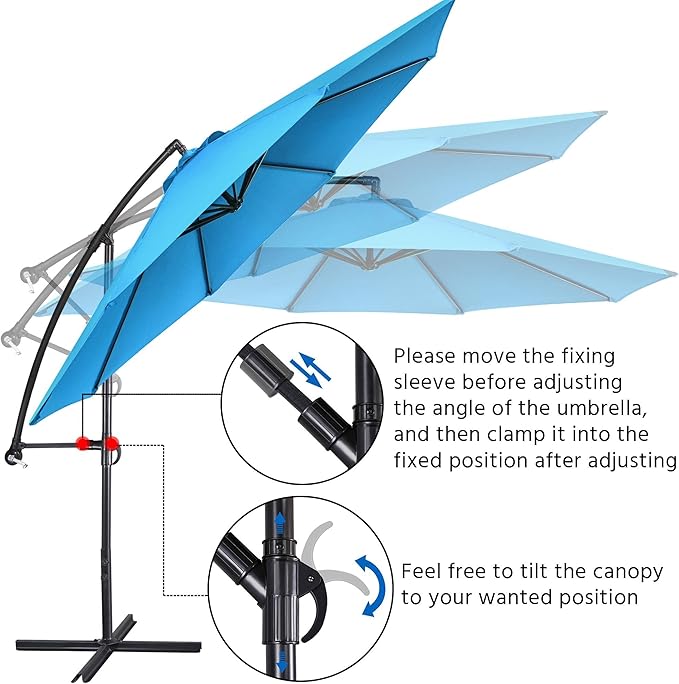 Yaheetech 10FT Patio Offset Umbrella - Cantilever Hanging Outdoor Umbrellas w/UV Protection & 8 Ribs & Handy Crank & Cross Base for Market/Garden/Lawn/Deck/Backyard/Pool - Sky Blue