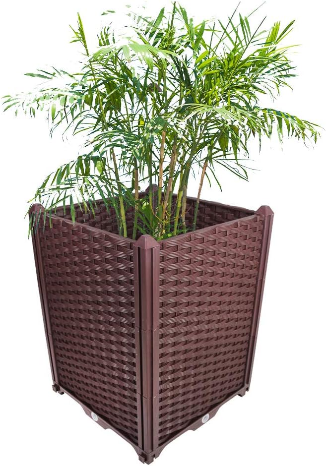 BAOYOUNI Square Raised Garden Bed Kit Indoor Outdoor Plastic Planter Grow Box for Fresh Vegetables, Herbs, Flowers & Succulents, Brown, 15.35'' x 15.35'' x 20.47''