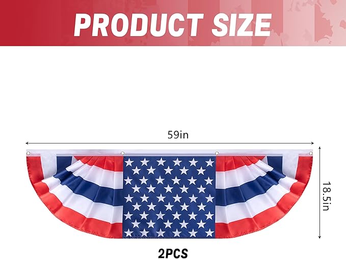 EBaokuup 2 Pcs 5 x 1.5 Ft Long Pleated American Flag Bunting,Traditional Patriotic American Bunting Flags for 4th of July,USA Pleated Fan Flag for Independence Day Garden Outdoor Decor