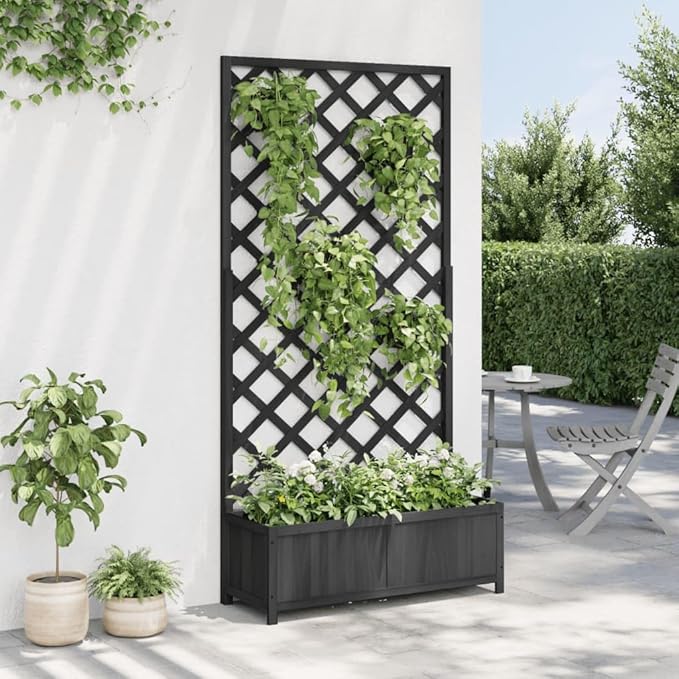 Planter with Trellis, Patio planters Standing Planter Gardening Box Raised Flower Bed Suitable for Nursery Orchard Courtyard Corridor Black Solid Wood Fir
