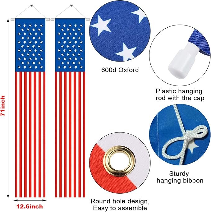 4 th of July Decorations Outdoor American Flag Wall Hanging Banners(2 Pcs)