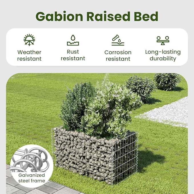vidaXL Gabion Raised Bed Silver Galvanized Steel Medium Durable