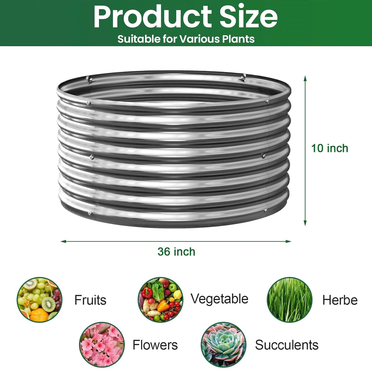 5 Pack 3x3FT Round Corrugated Galvanized Steel Raised Garden Bed Outdoor (Silver / 3x3FTx10inch)