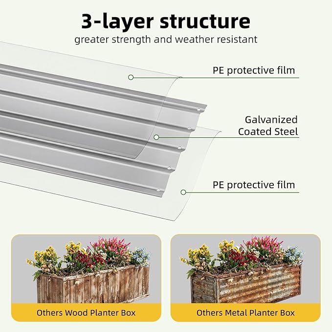 SUPERLELE 6x3x1ft Silver Galvanized Raised Garden Bed, Thickened Metal Planter Box for Outdoor Vegetables & Flowers, 72" L x 36" W x 12" H