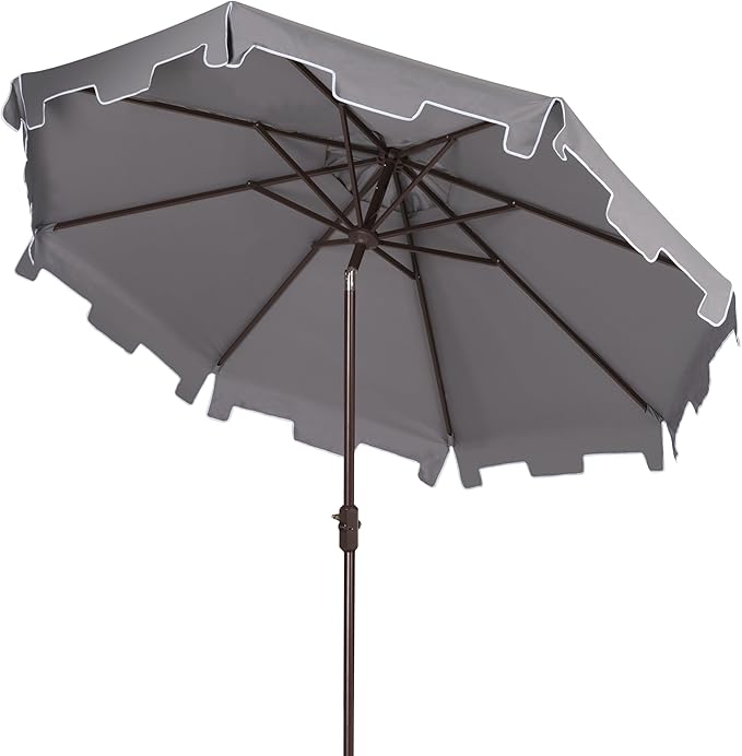 SAFAVIEH 9ft Outdoor Patio Umbrella, Round, Zimmerman Collection, Grey, Button Tilt, UV Resistant for Deck, Backyard, Poolside (PAT8000E)