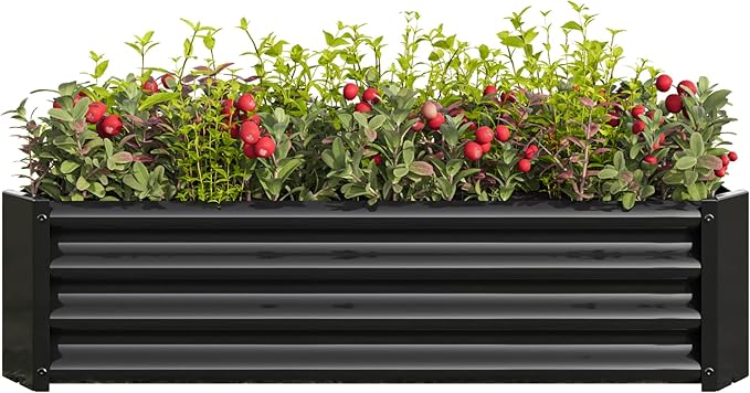 8x4x1FT Raised Garden Bed Kit, Large Metal Planter Raised Garden Boxes Outdoor, Vegetable Boxes-Rectangle Metal Flower Box for Planting,Fruit,Herb (Black, 4x2x1ft)