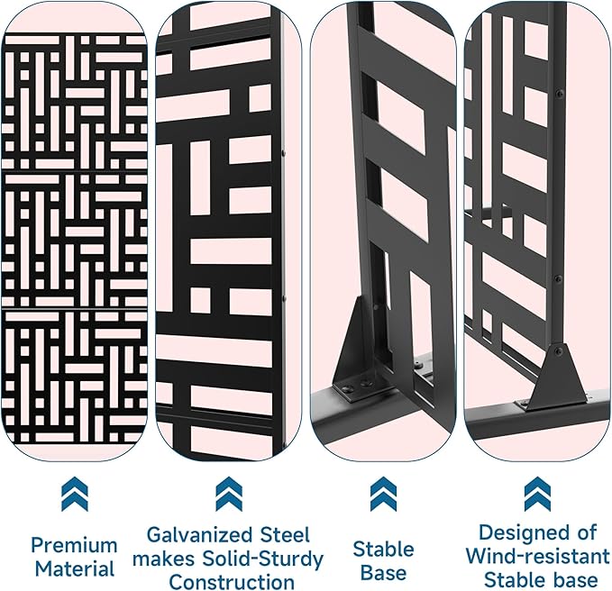 Metal Privacy Screen 72" H x 47.2" Decorative Outdoor Privacy Screen Privacy Panel with Stand for Balcony Deck Patio Lawn Garden, Privacy Fence (Black-Street)