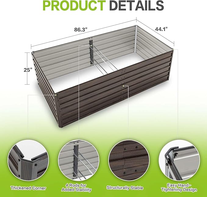 Metal Raised Garden Bed 8x4x2 FT, Outdoor Galvanized Planter Box with 4 Reinforced Bars,Rectangle Vegetable & Flower Beds for Herbs, Fruits, Planting (8x4x2FT-1PC)