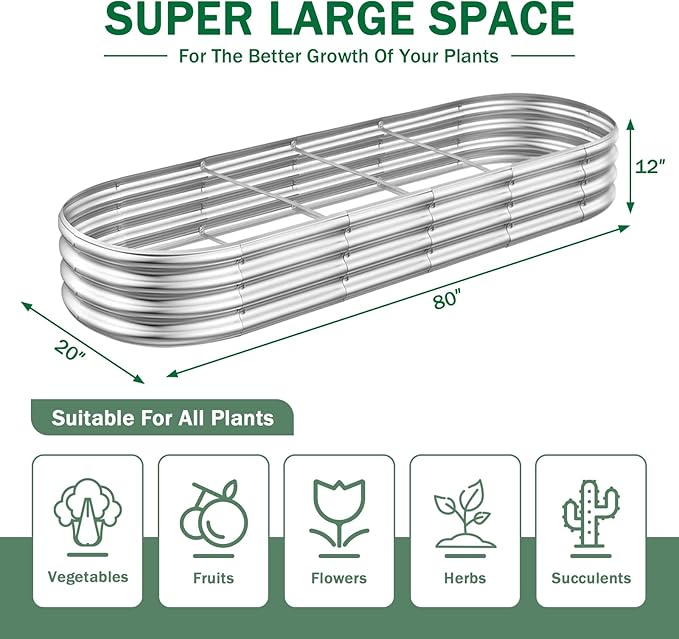2pcs 7x2x1FT Raised Garden Beds Outdoor Kit, Galvanized Oval Planter Box, Metal Bottomless Elevated Garden Boxes Set for Planting Vegetables, Fruits, Flowers