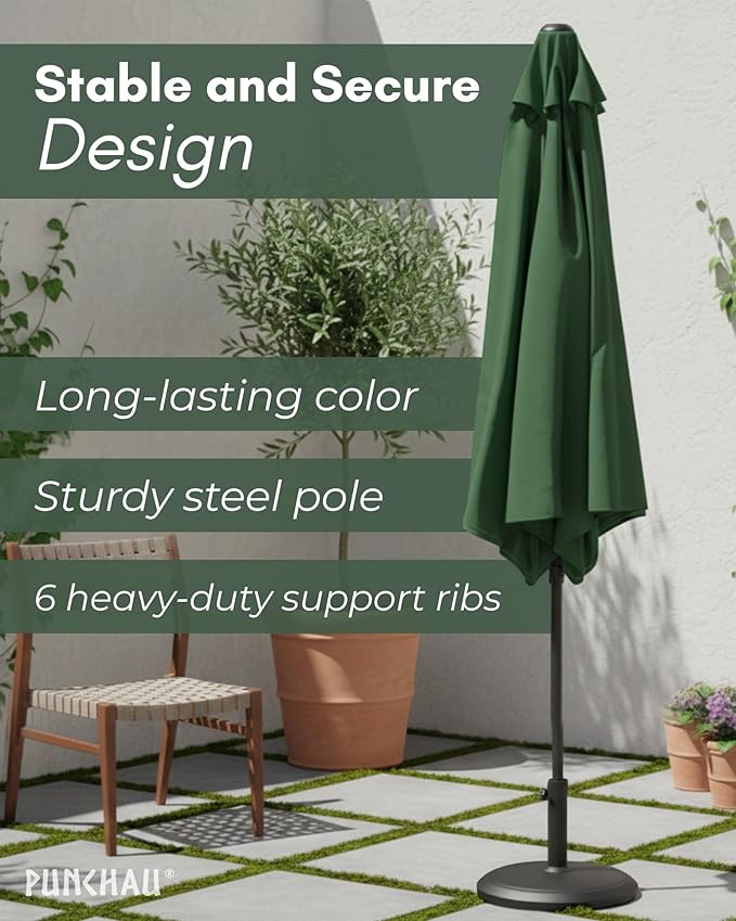 6 Ft Outdoor Patio Umbrella, Easy Open/Close Crank and Push Button Tilt Adjustment - Hunter Green Market Umbrellas