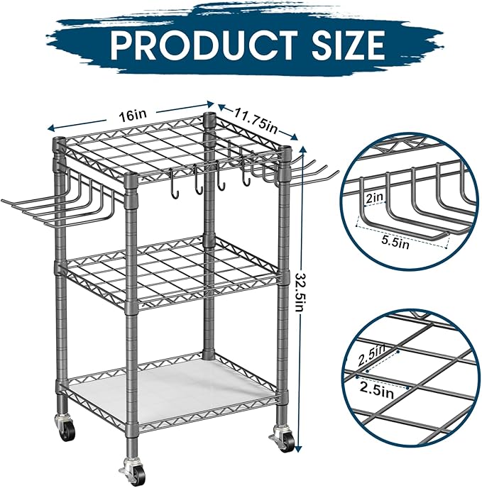 T1 Garden Tool Organizer（with Lockable Wheels） Heavy Duty Garage Tool Storage for Yard，Shed，Outdoor and Lawn，Freestanding Tool Organizers and Storage UP to 50 Tools，Grey with Anti-Tip Device