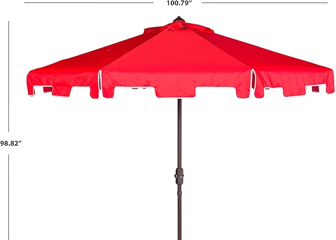 SAFAVIEH 9ft Outdoor Patio Umbrella, Round, Zimmerman Collection, Red & White Trim, Button Tilt, UV Resistant for Deck, Backyard, Poolside (PAT8000J)