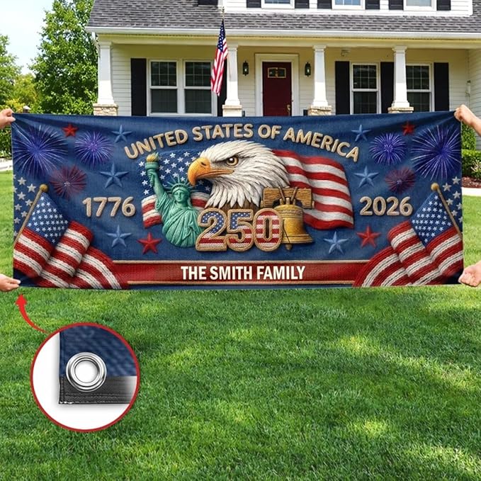 America 250 Banner Custom Family Name American Heritage Display Flag 71x24 Inches Polyester - 250 Anniversary USA Banner Outdoor Indoor