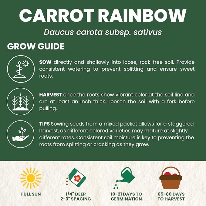 Carrot Rainbow Mix – 4,500 Premium Heirloom Seeds for Planting – Colorful, Sweet Root Blend for Garden & Kitchen for the 2026 Season – 5 Gram Pouch