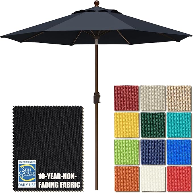 EliteShade USA 10-Year-Non-Fading 9Ft Market Umbrella Patio Umbrella Outdoor Table Umbrella with Ventilation, Black