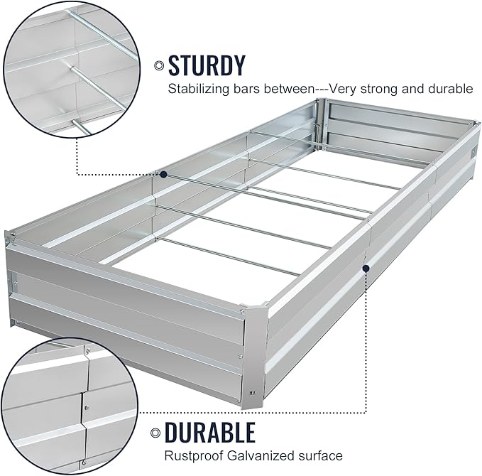 Galvanized Raised Garden Bed Outdoor for Flowers Vegetables Herb, 8.3x3x1FT Large Heavy Metal Planter Box Designed Kit, Easy DIY and Cleaning