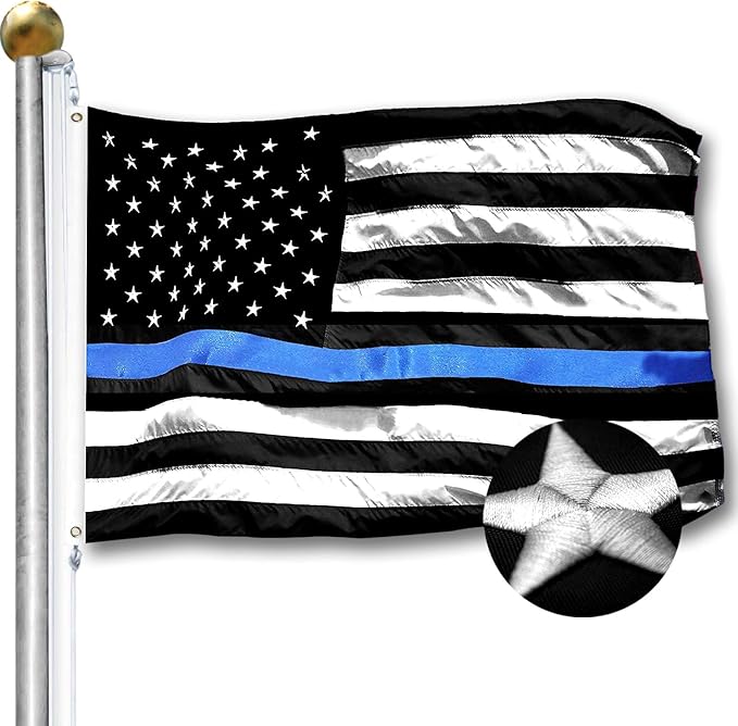 Thin Blue Line Flags 3x5 Outdoor - Embroidered Stars US Police Flag, Heavy Duty Back the Blue Lives Matter Stripe Banner with 2 Brass Grommets