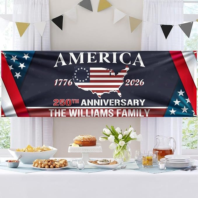 250th of America Banner Custom Family Name American Heritage Display Flag 71x24 Inches Polyester - 250 Anniversary USA Banner Outdoor Indoor