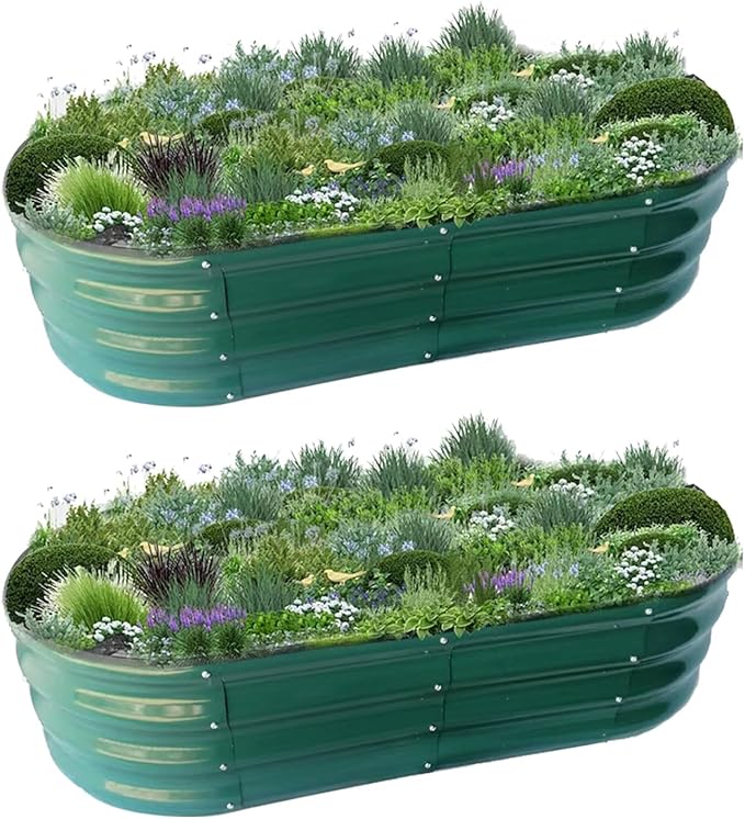 2 Pack Raised Garden Bed, Raised Beds for Gardening Outdoor for Vegetables and Flowers Ground Planter Box, Galvanized Metal Planter Grow Garden Box,4x2x1ft