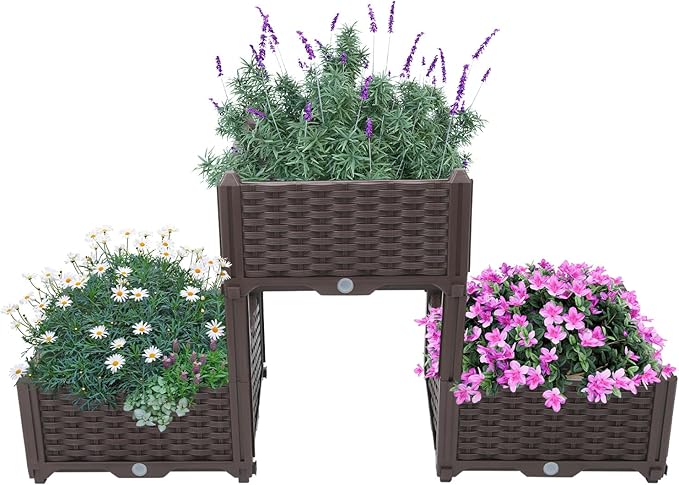 Raised Garden Bed, Multifunctional Elevated Planter Garden Box with Drainage Holes, 3 Boxes, 6" Deep Planter Raised Bed for Indoors, Patio, Garden