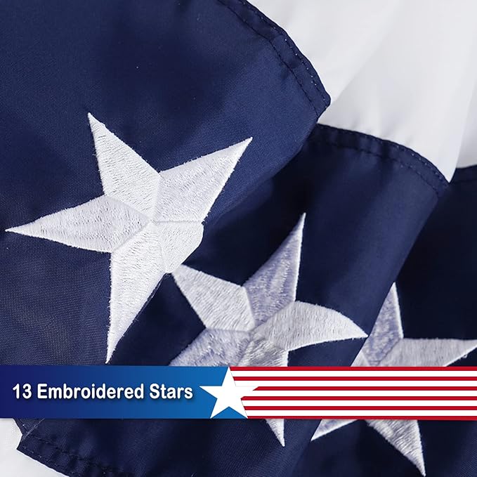SYII Bunting Flag 3x6 Feet Outdoor, Embroidery Stars American US Bunting Flags with 3 Brass Grommets, Patriotic Half Fan Banner for Fourth of July Decor, 4th of july Decorations Outdoor