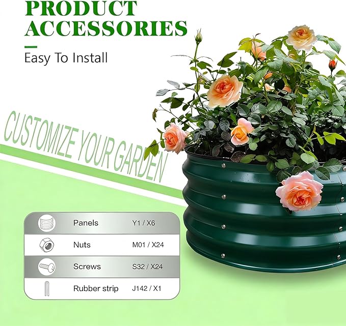 Round Raised Garden Bed for Seniors - Therapeutic Gardening, Durable Galvanized Metal Planter for Vegetables Flower Ferb, Weather-Resistant Outdoor Garden Box for All-Season