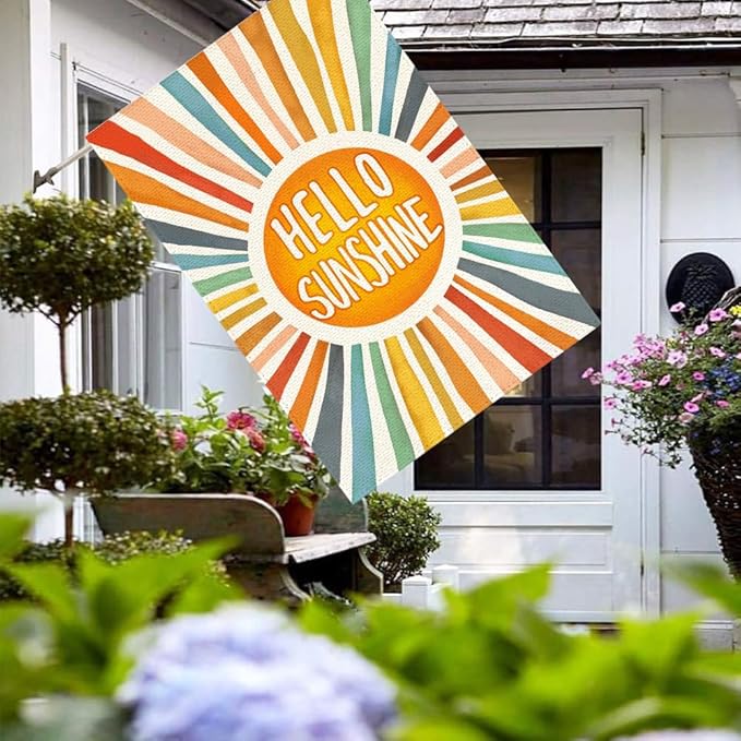 RABUSOFA Hello Sunshine Summer Classic House Flag 28x40 Inch Double Sided Outside,Party Holiday Burlap Yard Outdoor Decoration Large