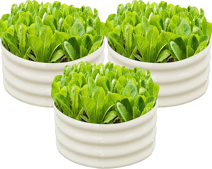 SnugNiture 3 Pcs 4x2x1.5ft Raised Garden Bed, 3 Pcs 2x2x1ft Round Galvanized Raised Garden Bed Kit Outdoor