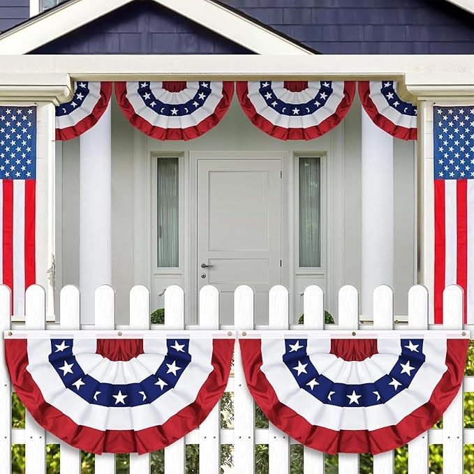 6 Pack 250th Anniversary 3 X 6 FT American Bunting Flag, 4th of July Decorations USA Pleated Fan Flag Memorial Day Outdoor Patriotic Half Fan Flags Banner Fourth of July Independence Day Outside Decor