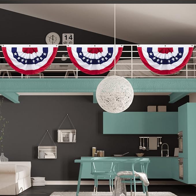 Outdoor Bunting Flags 8PCS 2x4 FT American Pleated Fan Flags, 4th of July Patriotic Buntings,Outside Veteran's Day, Independence Day, Memorial Day Decorations, 250th Anniversary