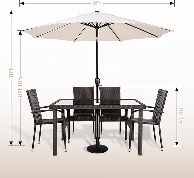 Sun-Ray 9' Round Patio Umbrella with Push-Button Tilt and Hand Crank Lift System, Market Umbrella for Porch, Deck, and Patio