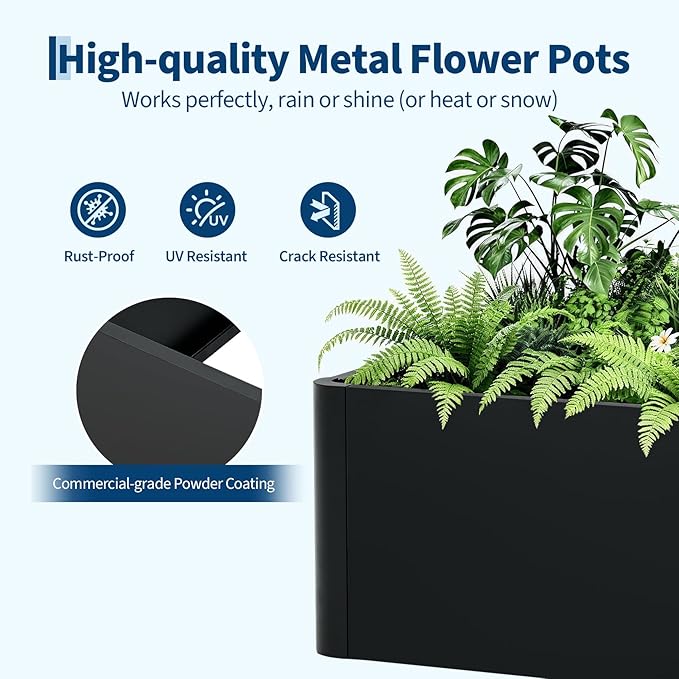 Garvee 20" Square Metal Planter Box with Rounded Corners, Modern Heavy Duty Steel Raised Garden Bed, Snap-On Assembly & Open Base Design for Outdoor Patio, Garden, Balcony