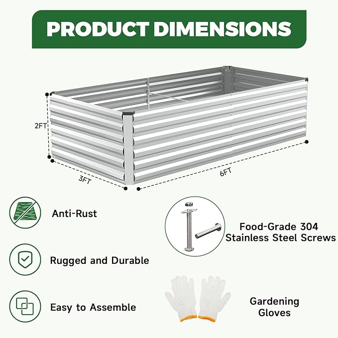 6x3x2 ft Raised Garden Bed, Large Metal Planter Raised Beds, Planters for Outdoor Plants for Vegetables, Flowers, Herbs, Fruits, and Succulents.(2 Pcs)