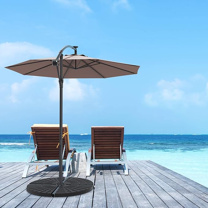 Tangkula 10 FT Solar Patio Umbrella, Offset Cantilever Outdoor Umbrella with 360 Degree Rotation, Aluminum Pole, Easy Tilt Adjustment, Crank Handle & Cross Base for Pool Deck Garden Backyard