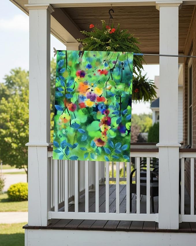 Watercolor Abstract Spring Summer Seasonal Green Floral Leaves Flowers House Flag 28" x 40" Double Sided Polyester Welcome Yard Garden Flag Banners for Patio Lawn Home Outdoor Decor