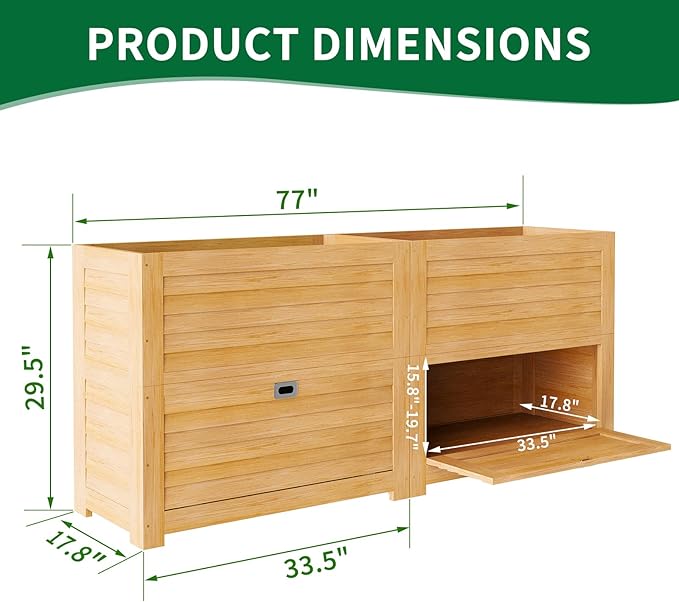 Raised Garden Bed with Extra Storage Compartments Outdoor, 34" x 18" x 30" Wood Elevated Garden Box Wooden Planter Box for Herbs, Vegetables, Flowers Backyard, Patio, Balcony