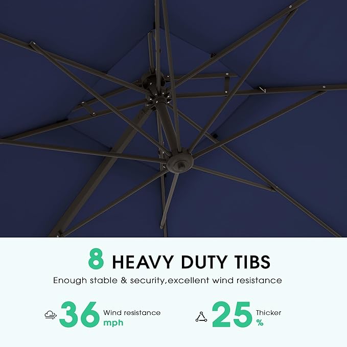 JEAREY 10ft Cantilever Patio Umbrella Outdoor Square Large Offset Umbrella Double Top Roating Heavy Duty Sun Umbrella for Patio Lawn Garden Backyard and Pool,Navy