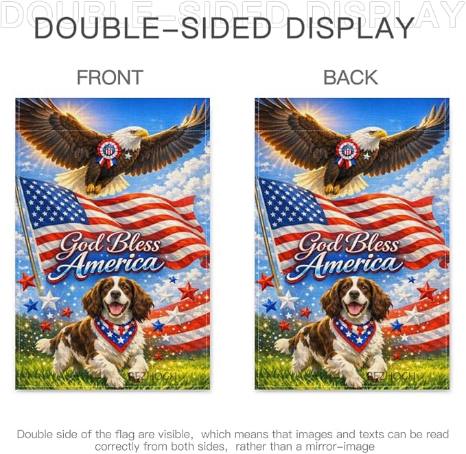 Patriotic English Springer Spaniel Garden Flag 12x18 Inch,American Independence Day Outdoor Yard USA Flag Funny Animal,Red White Blue 4th of July Lawn Porch Double Sided Outside Decor