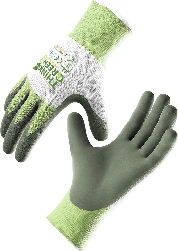 COOLJOB 3 Pairs Gardening Gloves for Women Men, 100% Recycled Polyester with Rubber Coated for Garden Patio Yard Lawn Work, Green, White & Grey, Small Size